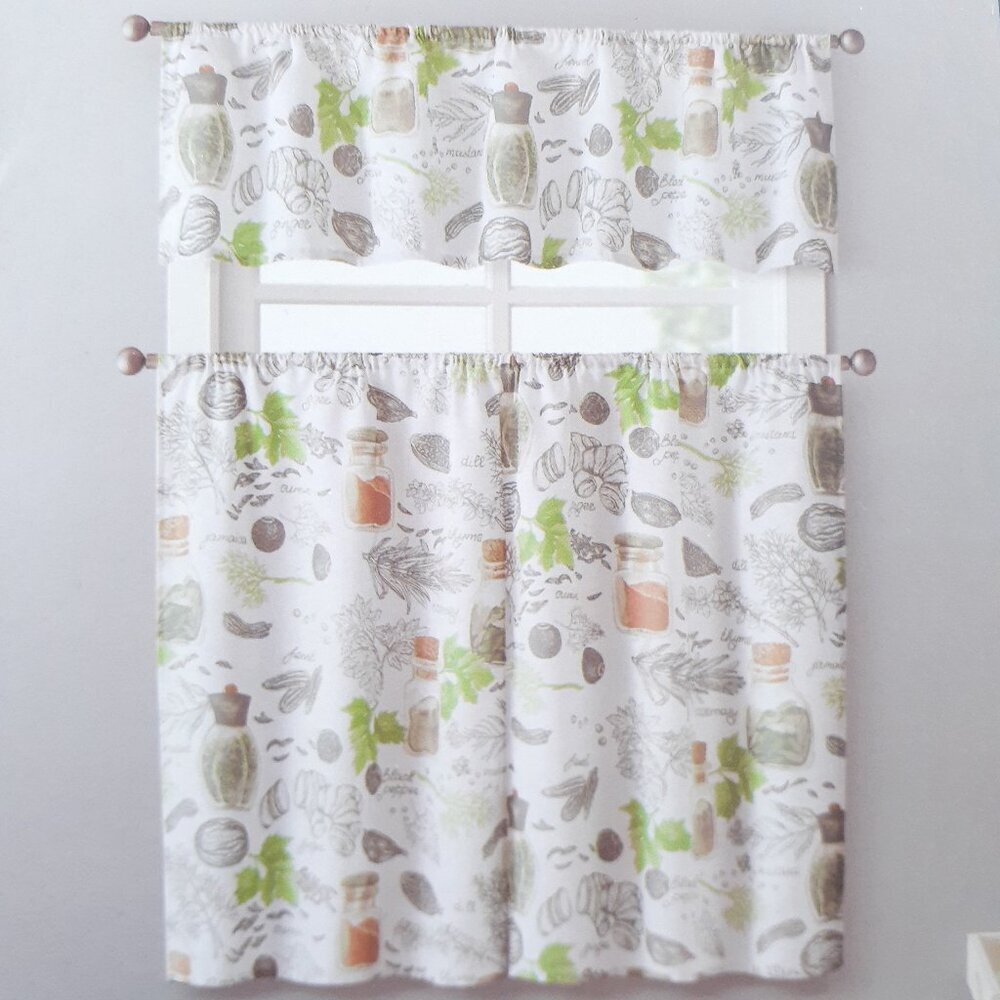 Kitchen Curtain Set 3 Pc Valance Tiers Spices Herbs